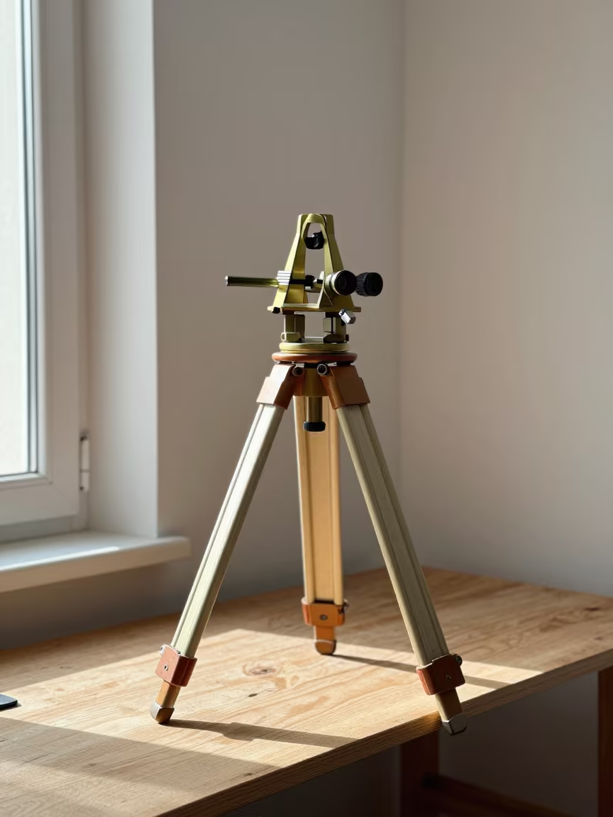 Brass Surveyor Transit on Workshop Shelf Split in on a workshop shelf in Varos, Split