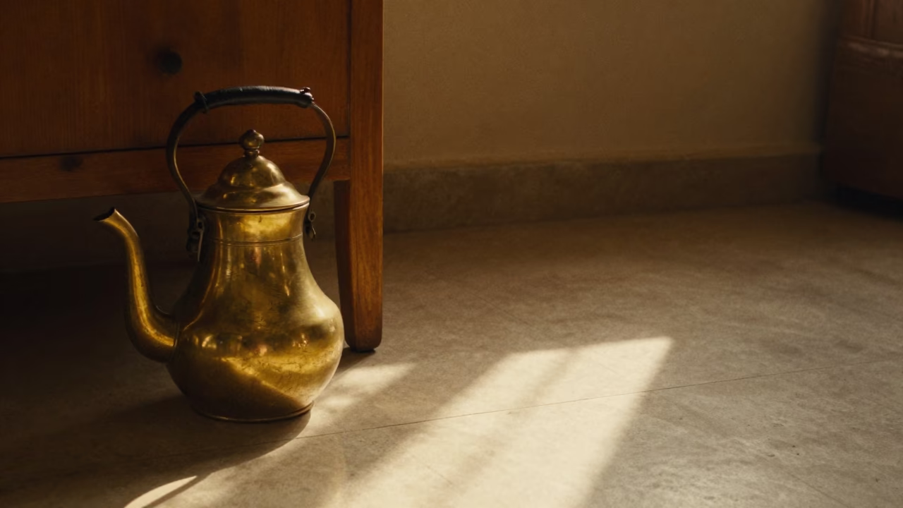 Brass Teapot on Kafr el-Sheikh Nightstand in on a bedside table in Kafr el-Sheikh