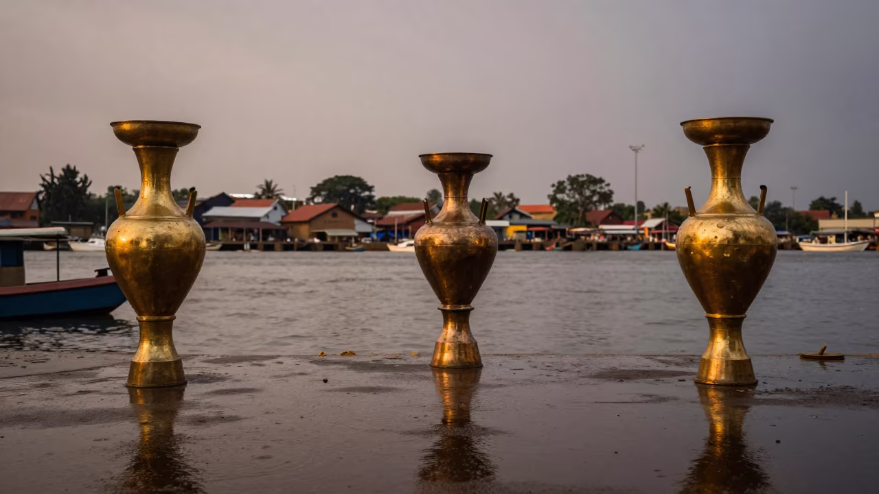 Brass Vessels Carrier at Madagascar Harbor Quay in at a harbor quay near Antananarivo