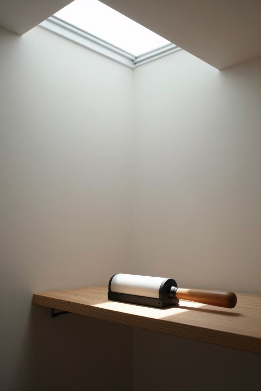 Brayer on Shelf in St Kilda Craft Room in on a wooden workbench in St. Kilda, Melbourne