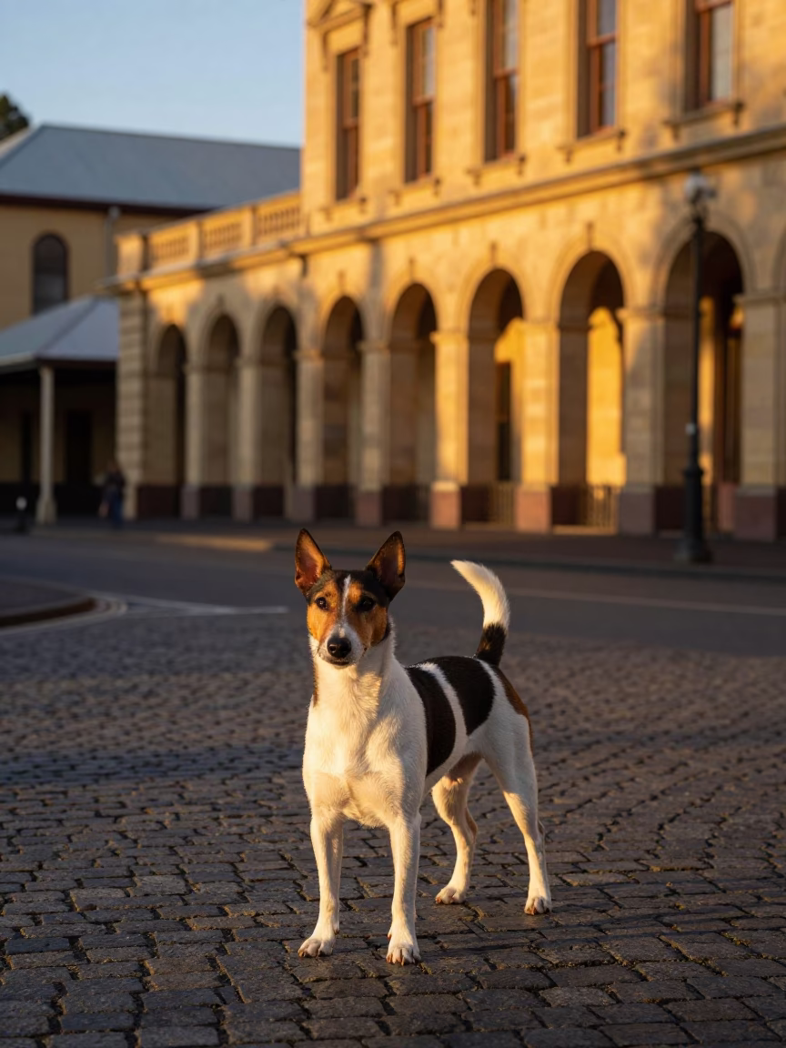 Brazilian Terrier in Hobart at Honeyed Evening Light in in Hobart, Tasmania, Australia