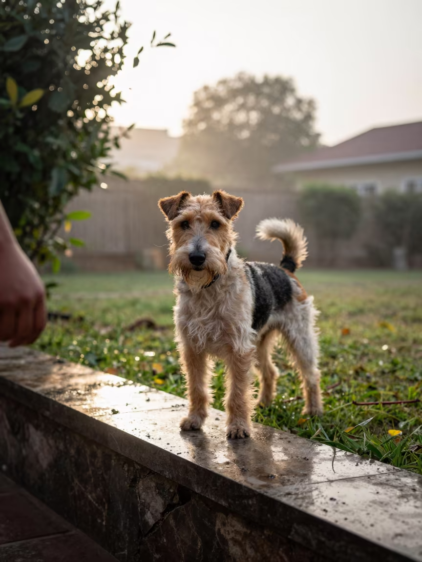 Brazilian Terrier Portrait at Garden Edge in Kano in near a garden edge with soft morning light and an uncluttered background near Kano