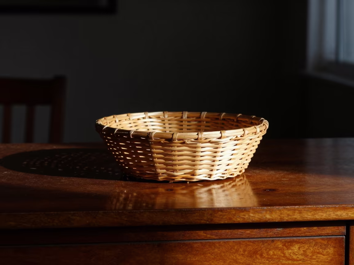 Bread Basket on Polished Sideboard Midnight Light in on a workshop shelf near Silopi