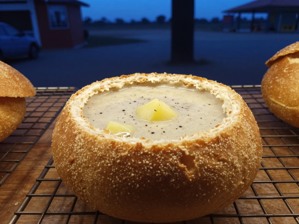 Bread Bowl Clam Chowder Cooling Rack Guéckédougou in on a bakery cooling rack in Guéckédougou
