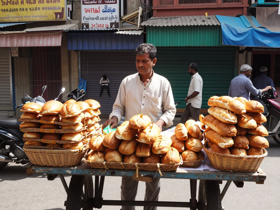 Bread Loaves in Delhi at Bright Midmorning Light in in Delhi, India