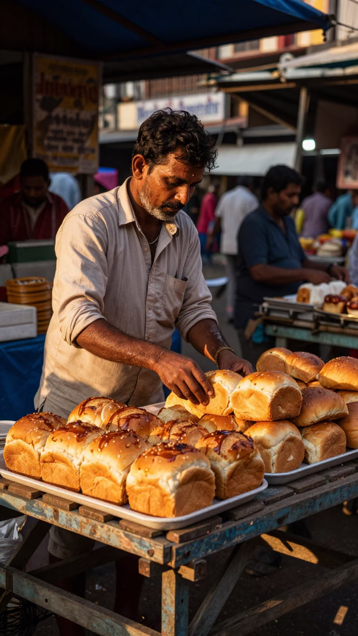 Bread Loaves in Mumbai at Honeyed Evening Light in in Mumbai, India