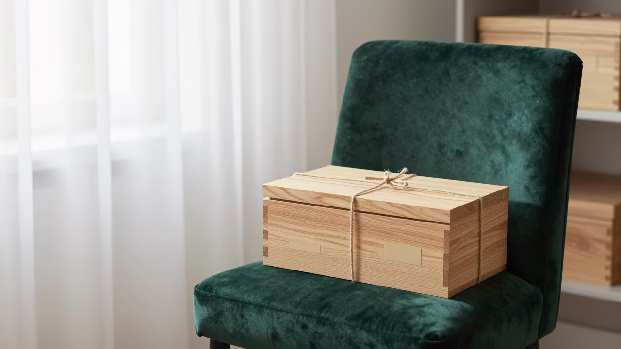 Breadbox on Velvet Chair in Vienna Morning Light in on a velvet chair in Vienna