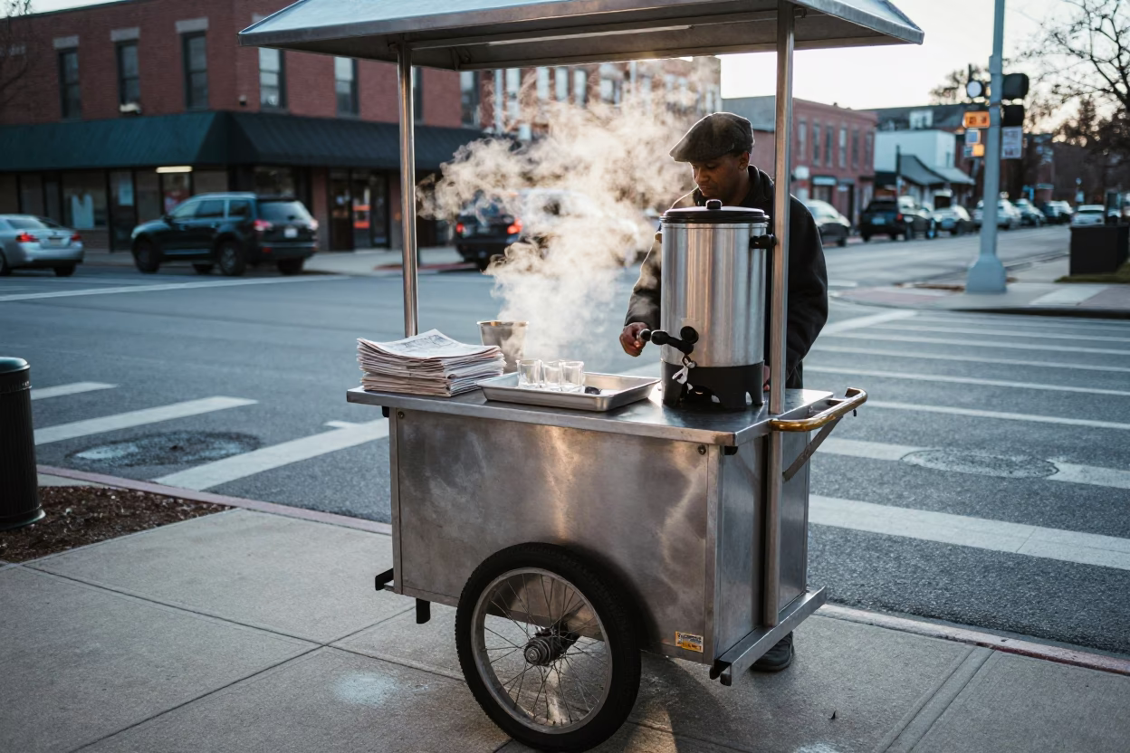 Breakfast Cart at Early Morning Light in Philadelphia in in Philadelphia, Pennsylvania, United States