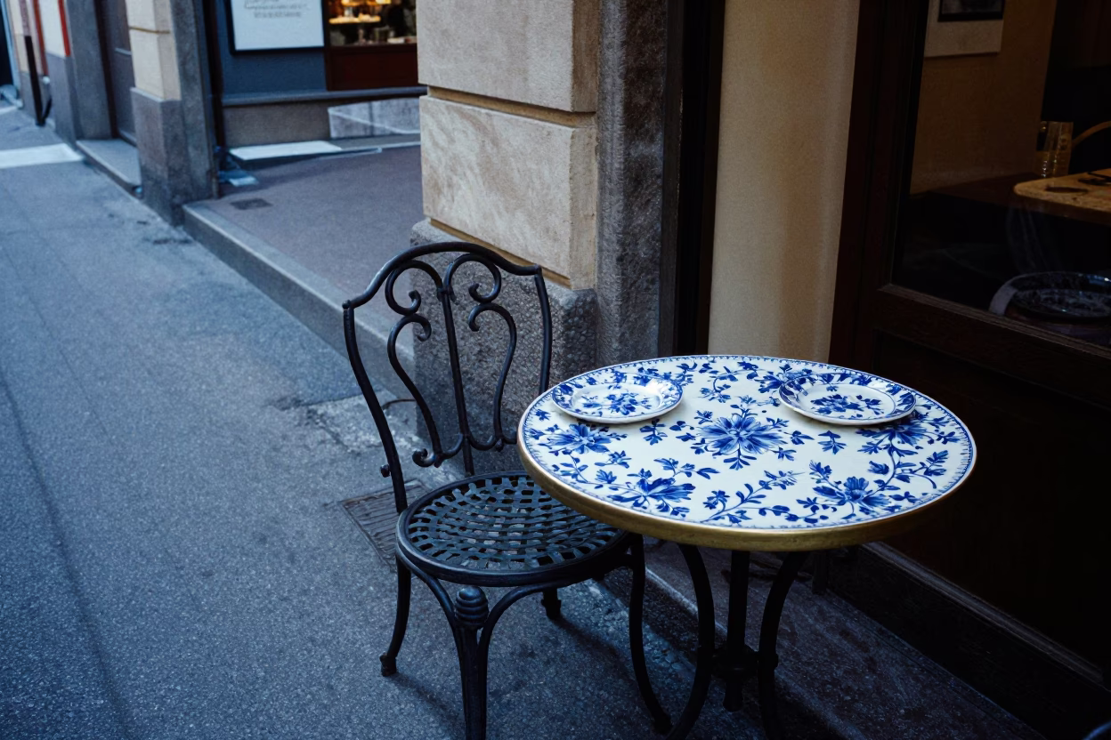 Breakfast Corner in Milan at Early Morning Light in in Milan, Italy