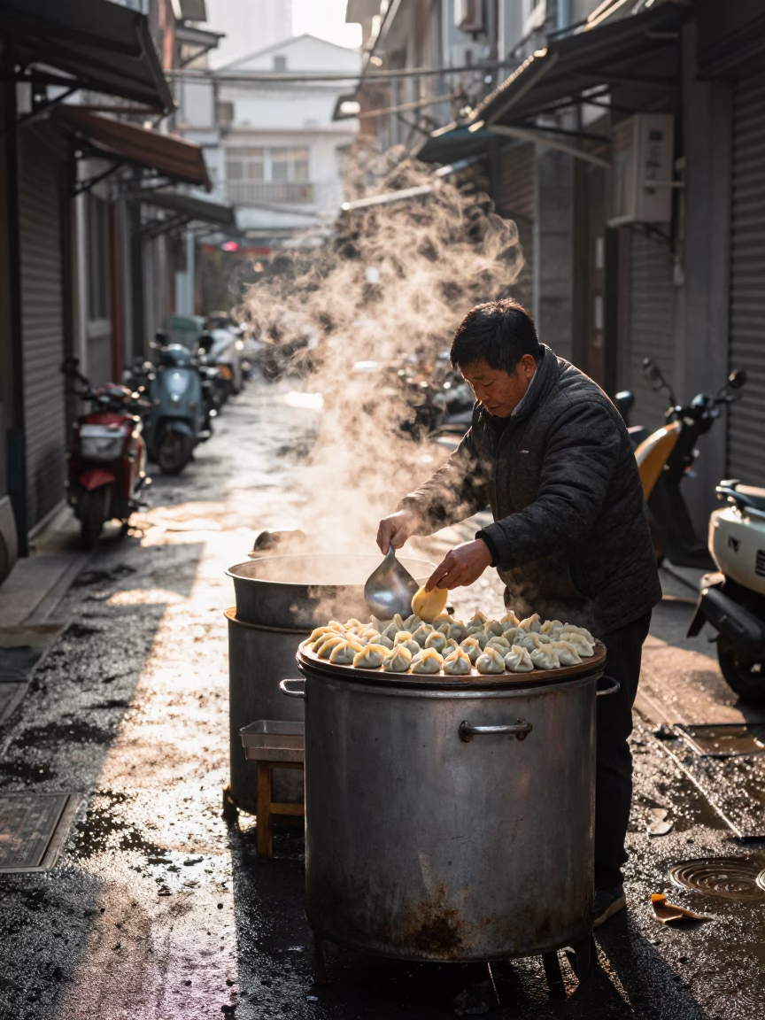 Breakfast Dumplings in Shanghai in in Shanghai, China