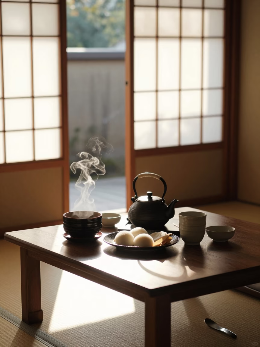 Breakfast Items in Fukuoka at First Light Of Dawn in in Fukuoka, Japan