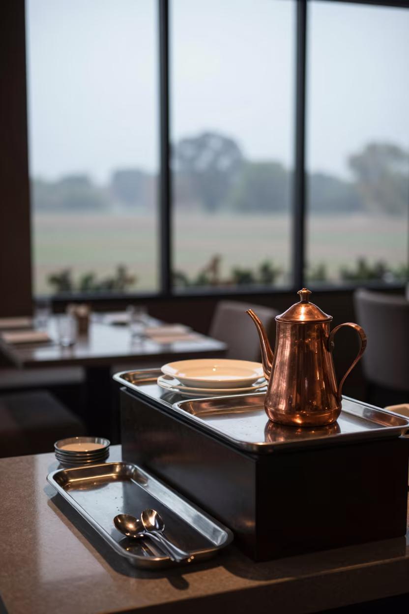 Breakfast Podium Before Sunrise in Narsingdi Hotel in inside a breakfast room before opening near Narsingdi