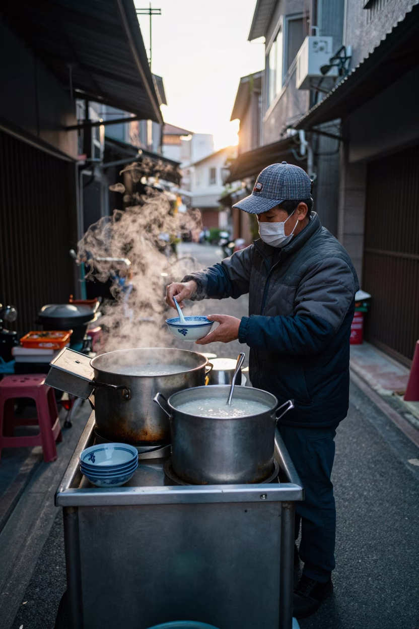 Breakfast Preparation in Tainan at Sunrise Light in in Tainan, Taiwan
