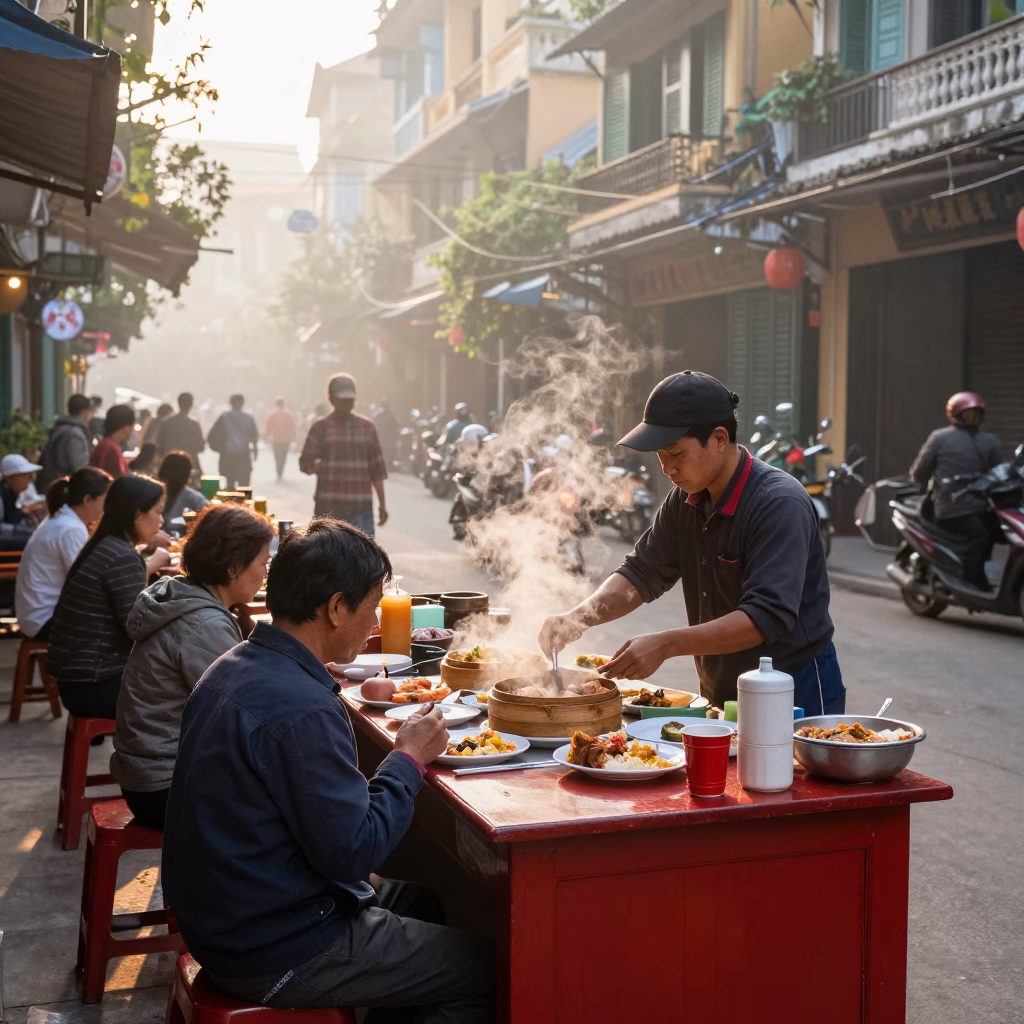 Breakfast Scene at First Light Of Dawn in Hanoi in in Hanoi, Vietnam