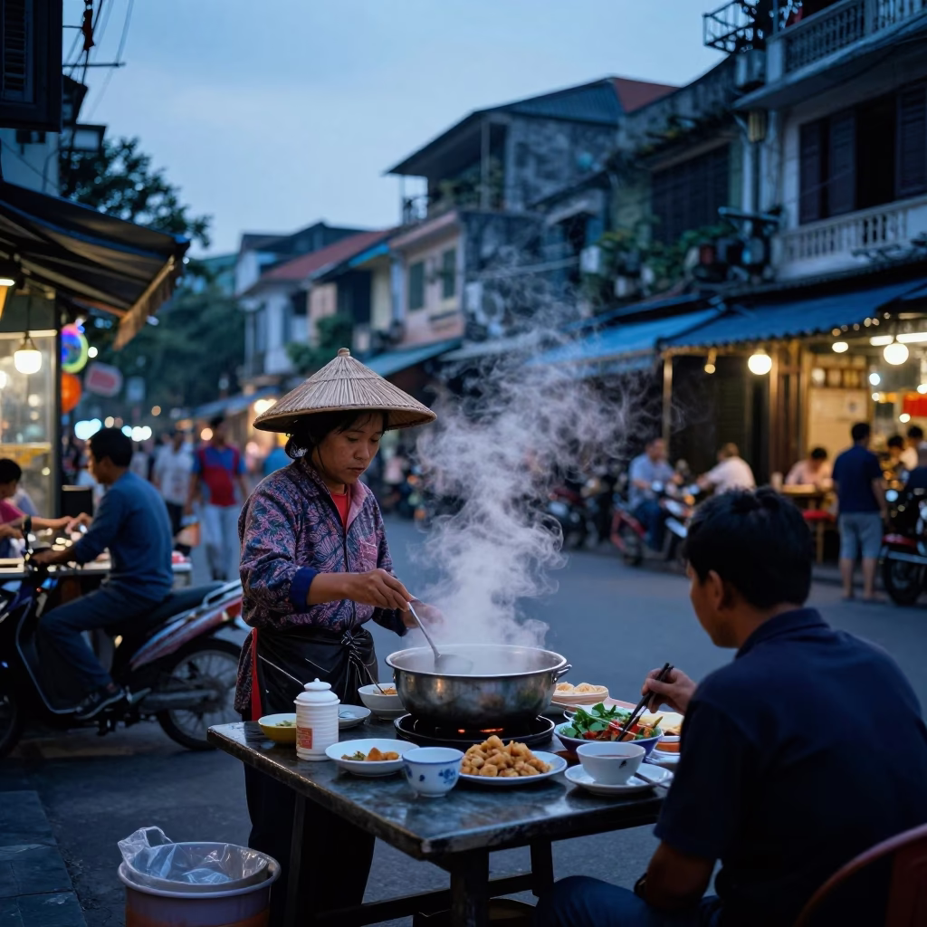 Breakfast Scene at Nautical Dawn Light in Hanoi in in Hanoi, Vietnam
