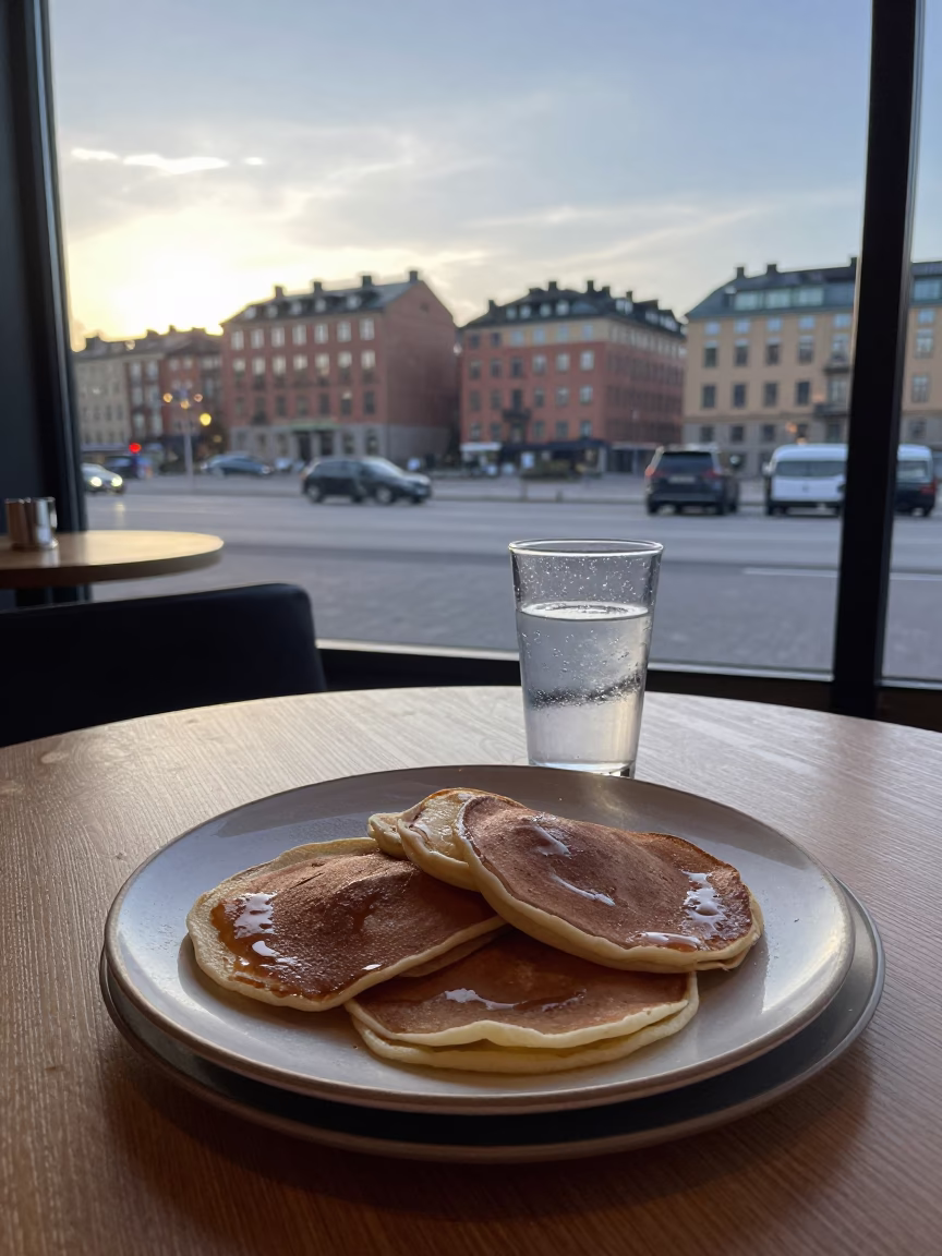 Breakfast Scene at The Early Morning Light in Stockholm in in Stockholm, Sweden