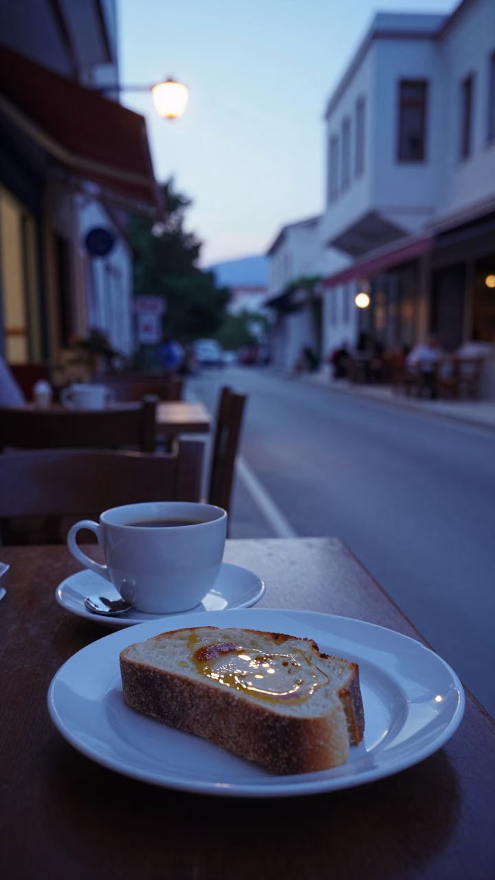 Breakfast Scene in Athens at Sunrise Light in in Athens, Greece