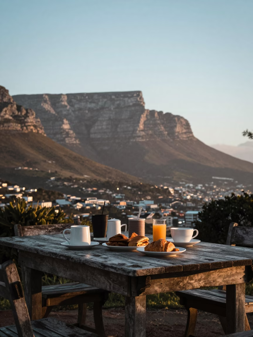 Breakfast Scene in Cape Town at First Light Of Dawn in in Cape Town, South Africa
