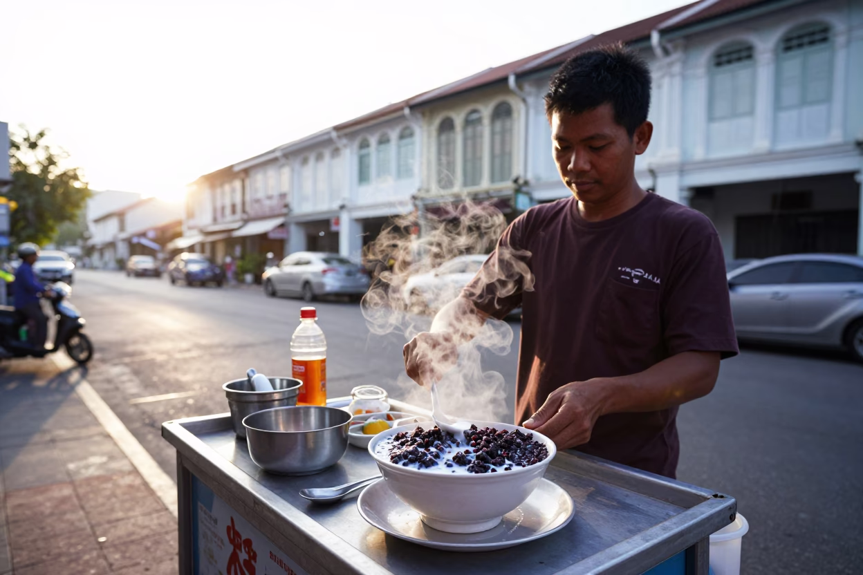 Breakfast Scene in George Town at The Early Morning Light in in George Town, Malaysia