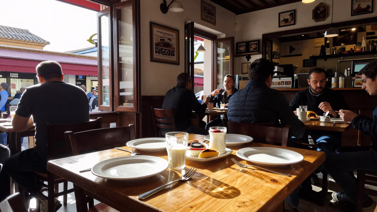 Breakfast Scene in Granada at The Late Morning Light in in Granada, Spain
