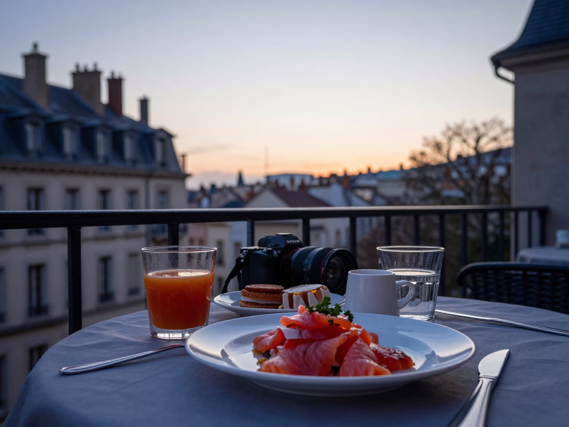 Breakfast Scene in Lyon at Sunrise Light in in Lyon, France