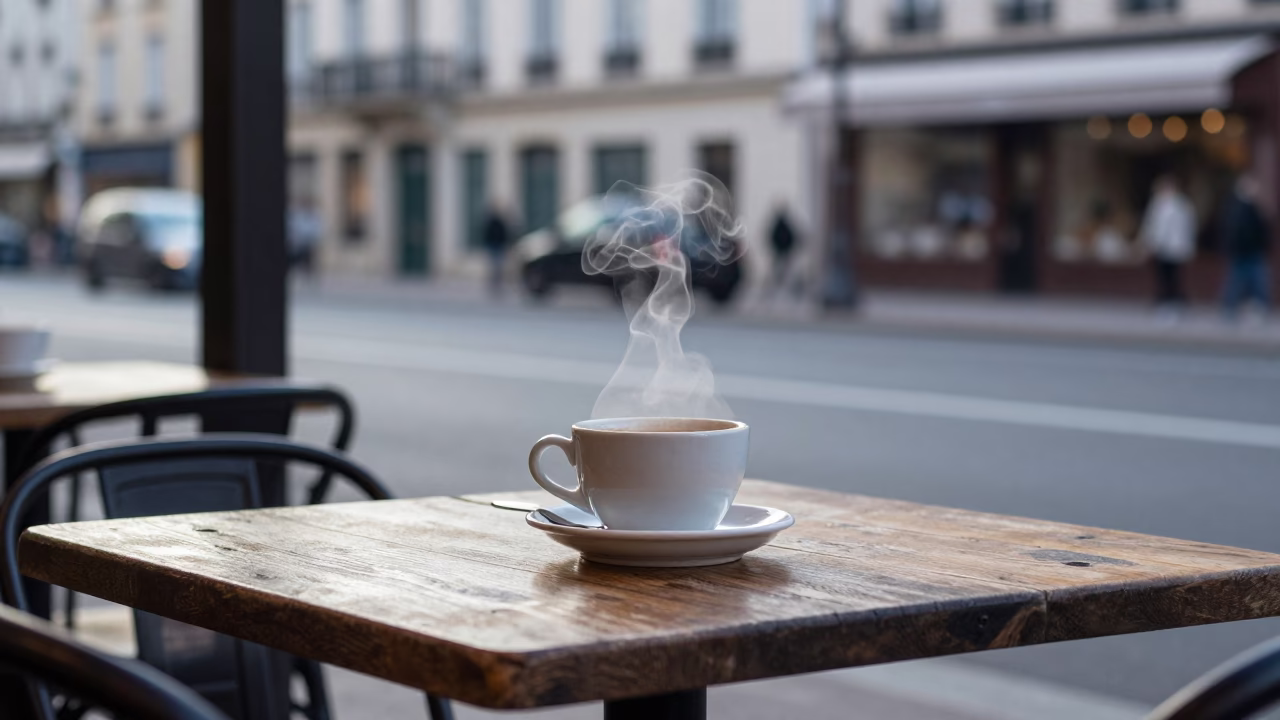 Breakfast Scene in Lyon at The Early Morning Light in in Lyon, France