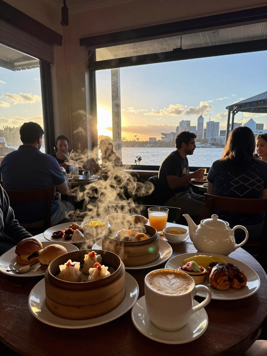 Breakfast Scene in Melbourne at Nautical Dawn Light in in Melbourne, Victoria, Australia