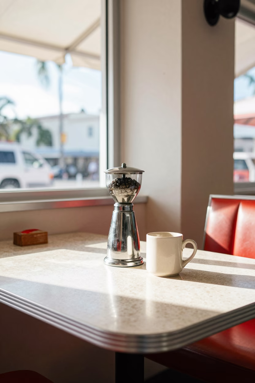 Breakfast Scene in Miami at Bright Midmorning Light in in Miami, Florida, United States