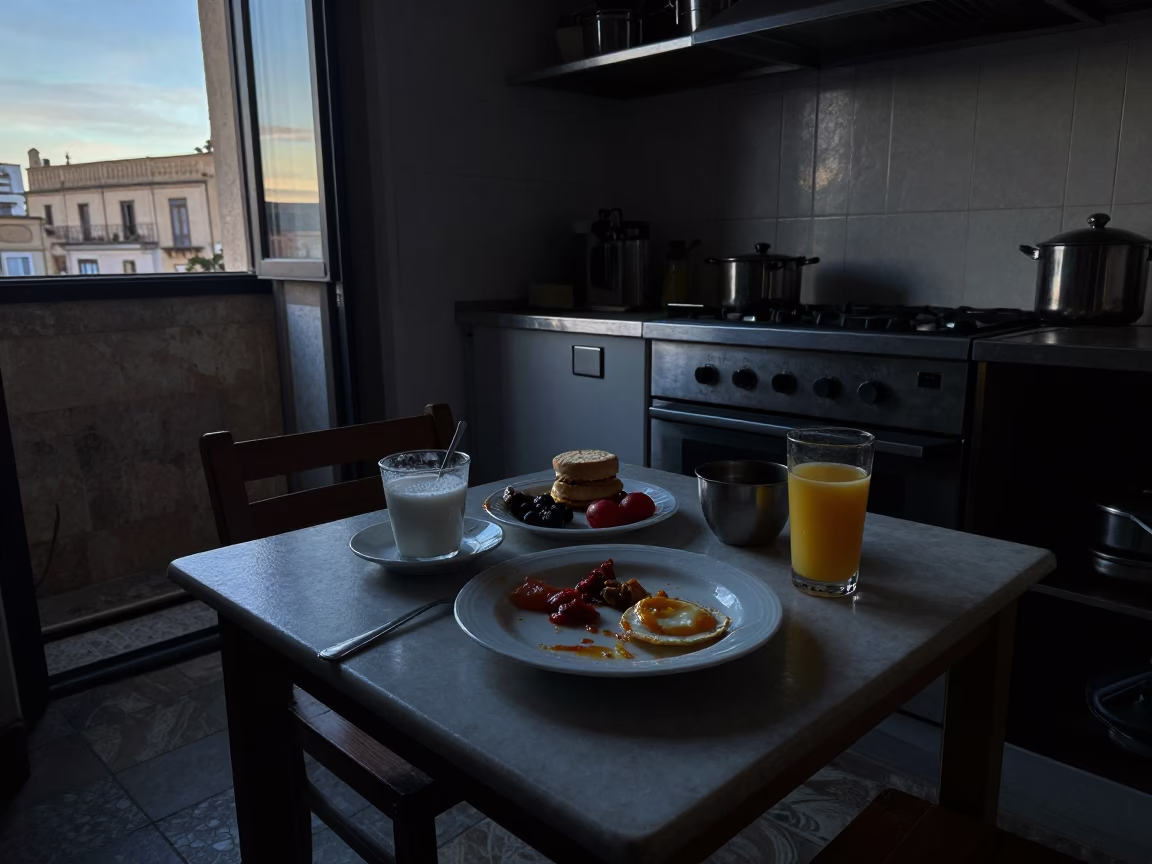 Breakfast Scene in Palermo at Sunrise Light in in Palermo, Italy