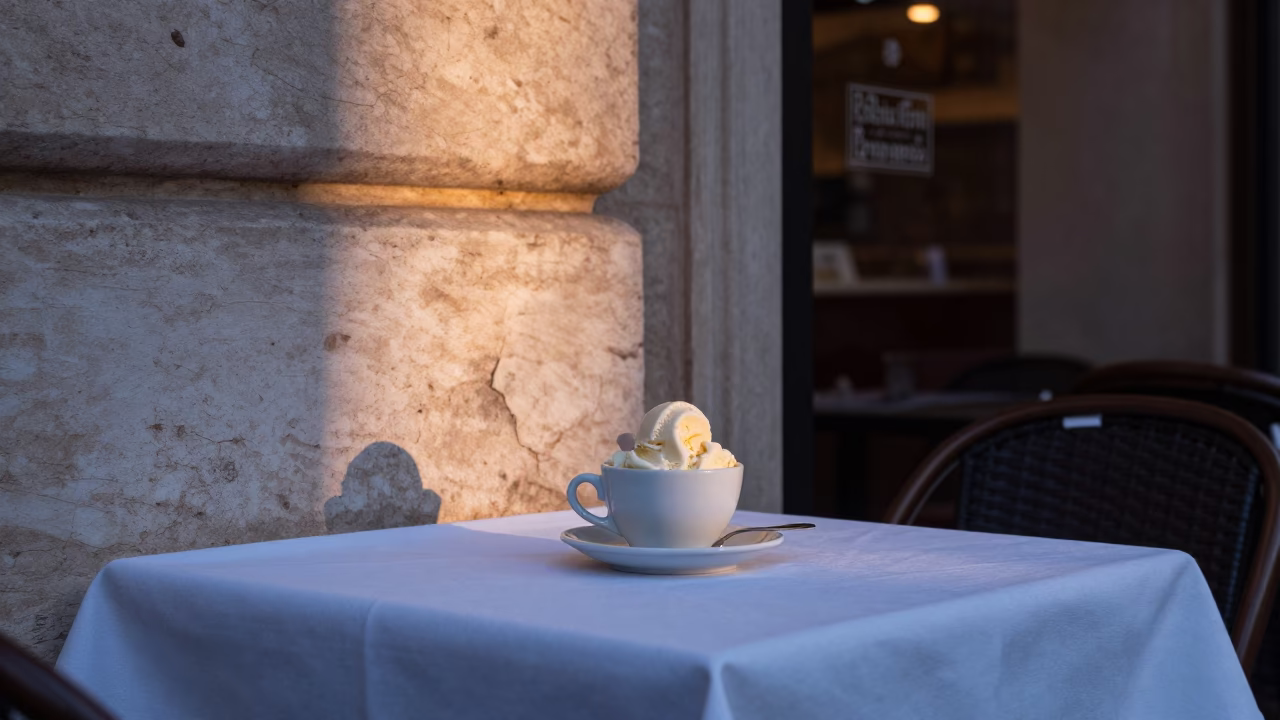 Breakfast Scene in Rome at Sunrise Light in in Rome, Italy