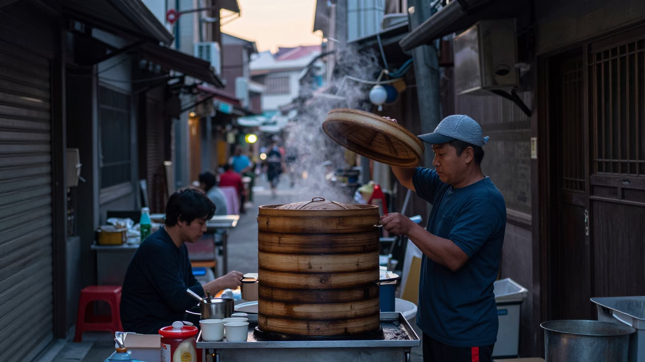 Breakfast Scene in Tainan at Sunrise Light in in Tainan, Taiwan
