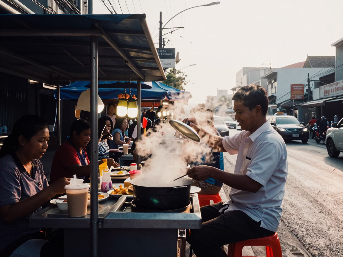 Breakfast Scene just after sunrise in Bangkok in in Bangkok, Thailand