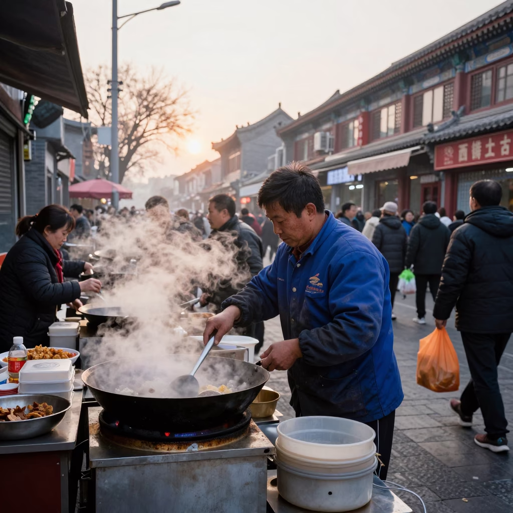 Breakfast Scene just after sunrise in Beijing in in Beijing, China