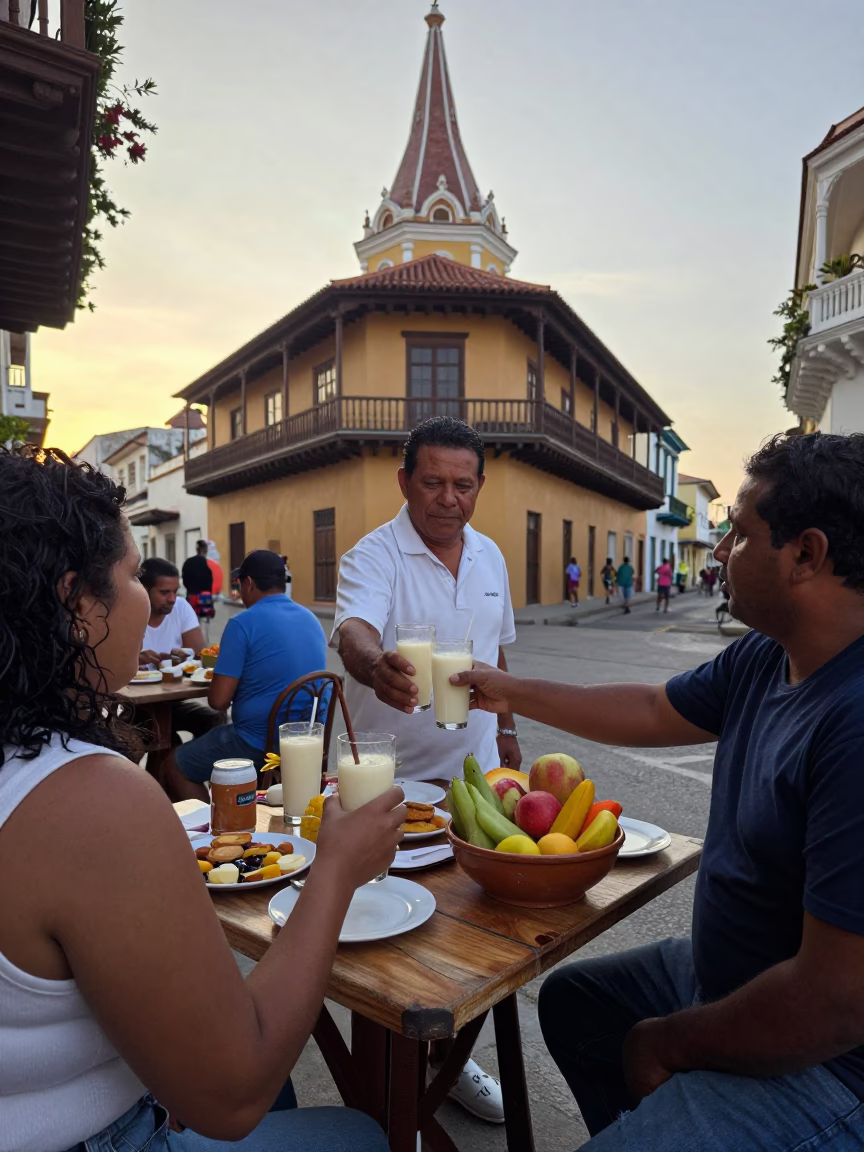 Breakfast Scene just after sunrise in Cartagena in in Cartagena, Colombia