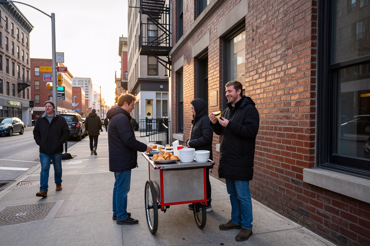 Breakfast Scene just after sunrise in Chicago in in Chicago, Illinois, United States