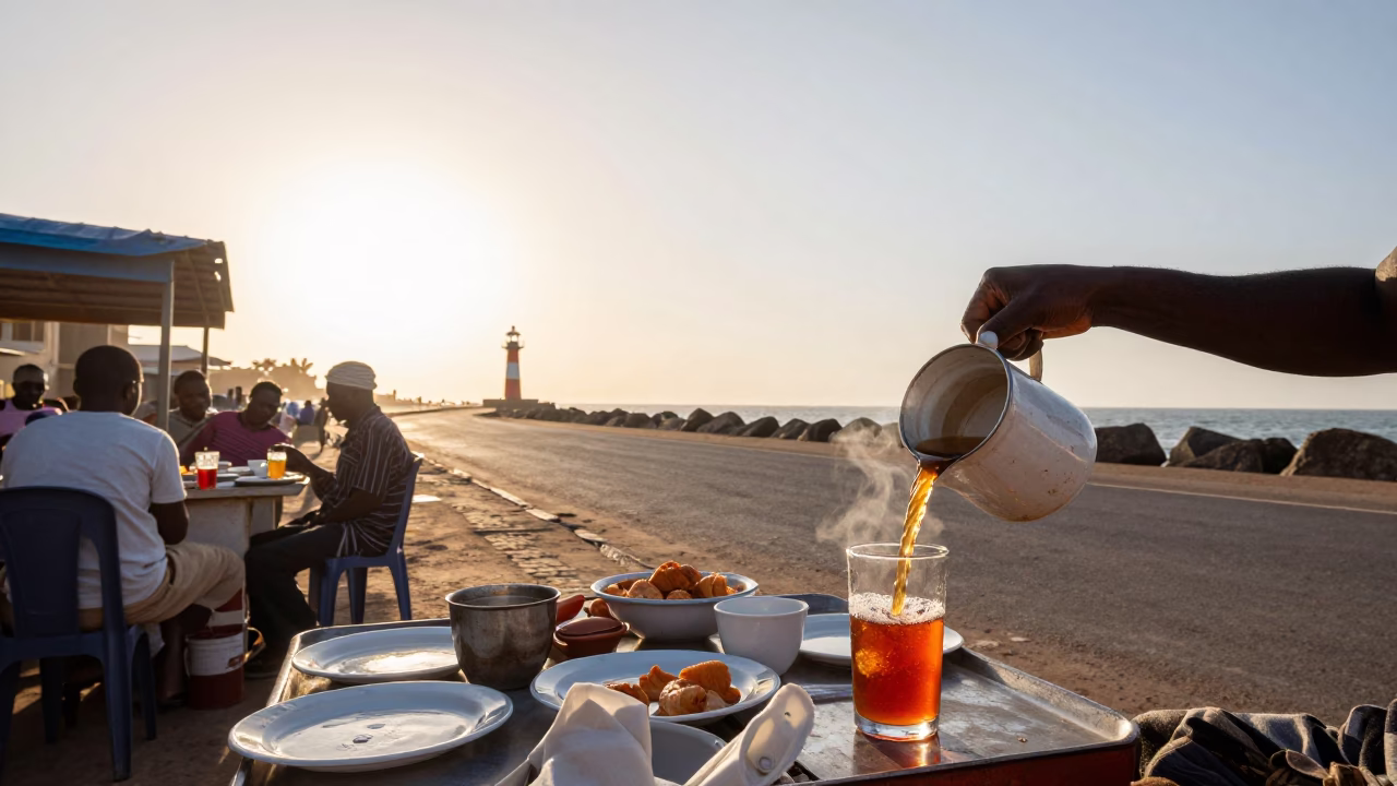 Breakfast Scene just after sunrise in Dakar in in Dakar, Senegal