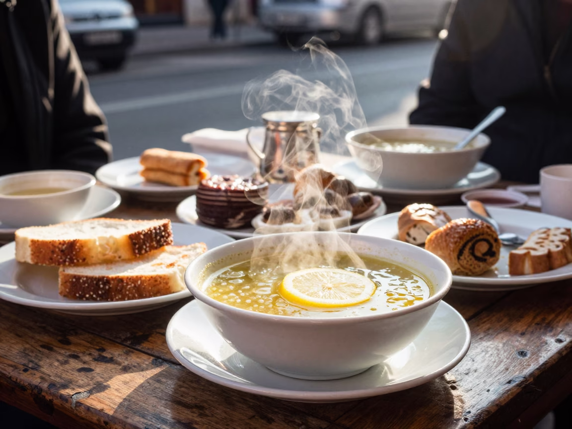 Breakfast Scene just after sunrise in Istanbul in in Istanbul, Turkey