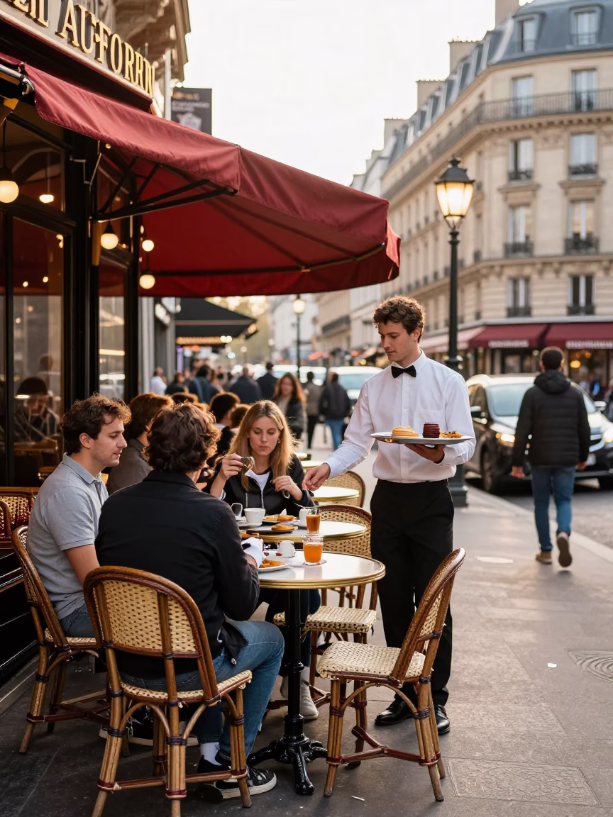 Breakfast Scene just after sunrise in Paris in in Paris, France