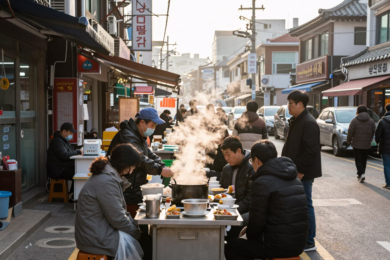 Breakfast Scene just after sunrise in Seoul in in Seoul, South Korea