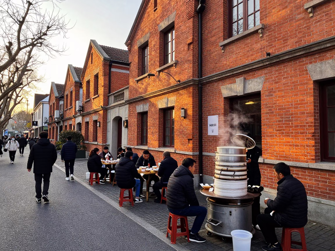 Breakfast Scene just after sunrise in Shanghai in in Shanghai, China