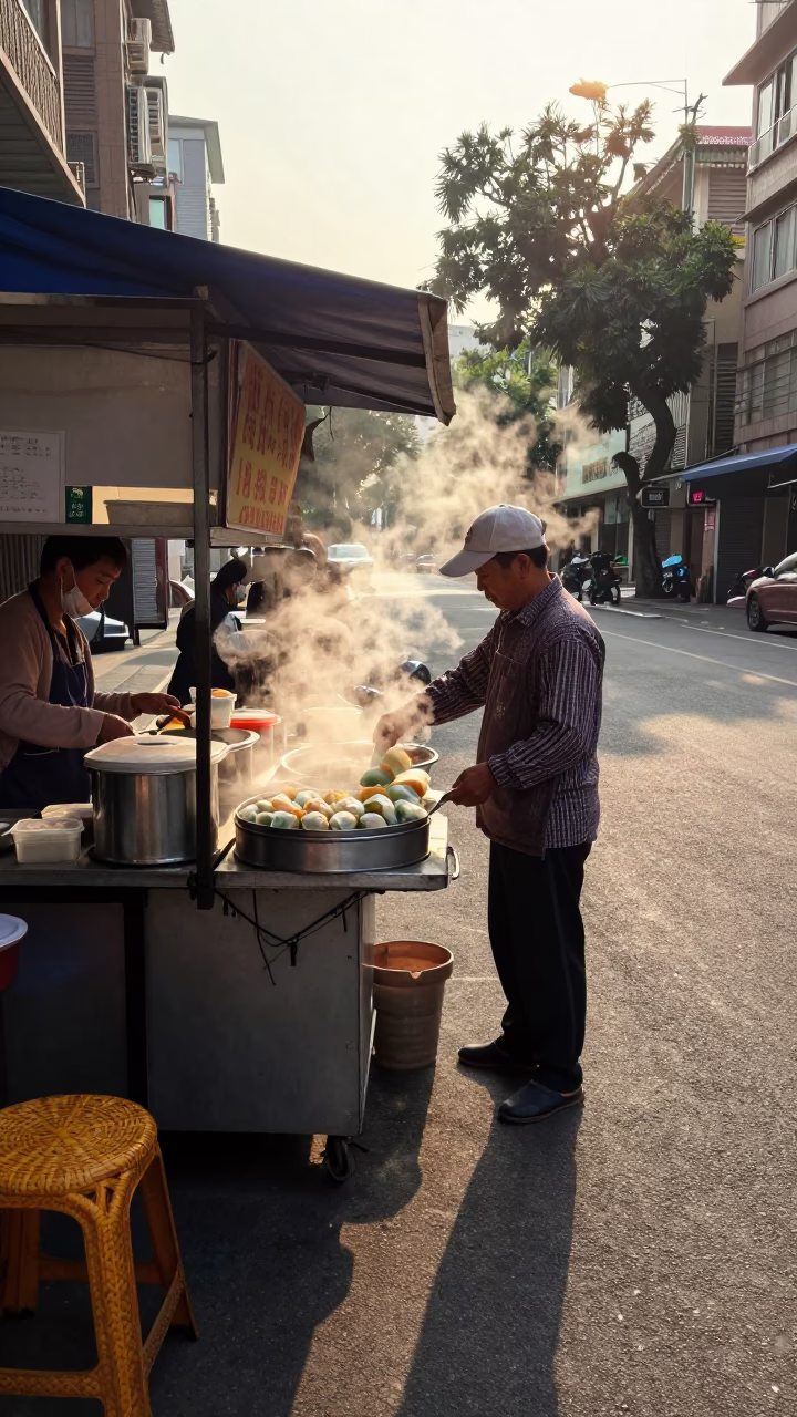 Breakfast Scene just after sunrise in Taipei in in Taipei, Taiwan