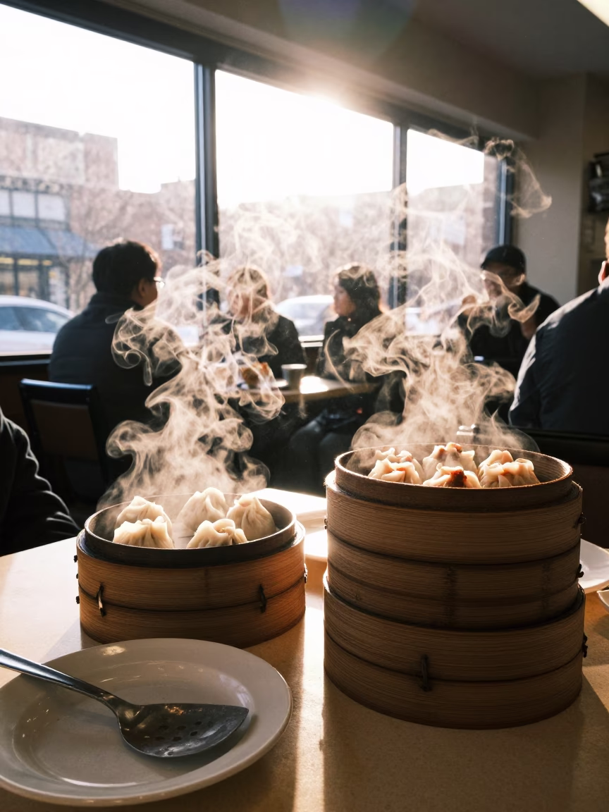 Breakfast Scene just after sunrise in Toronto in in Toronto, Ontario, Canada