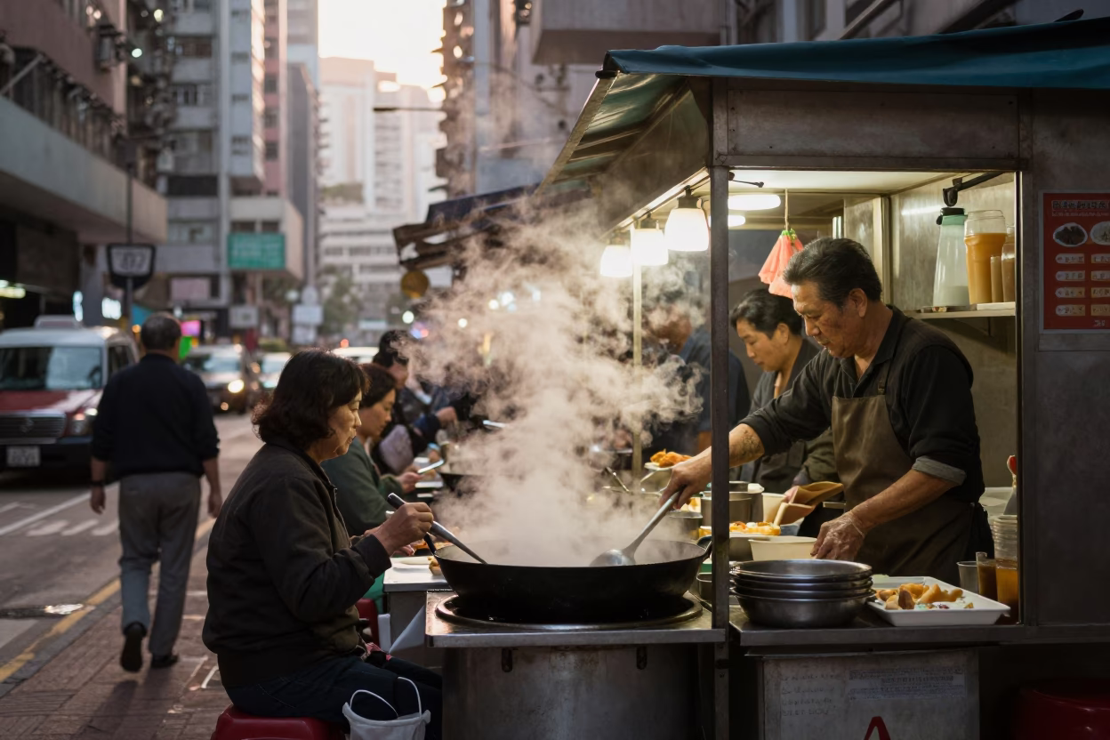 Breakfast Stall at First Light Of Dawn in Hong Kong in in Hong Kong, Hong Kong