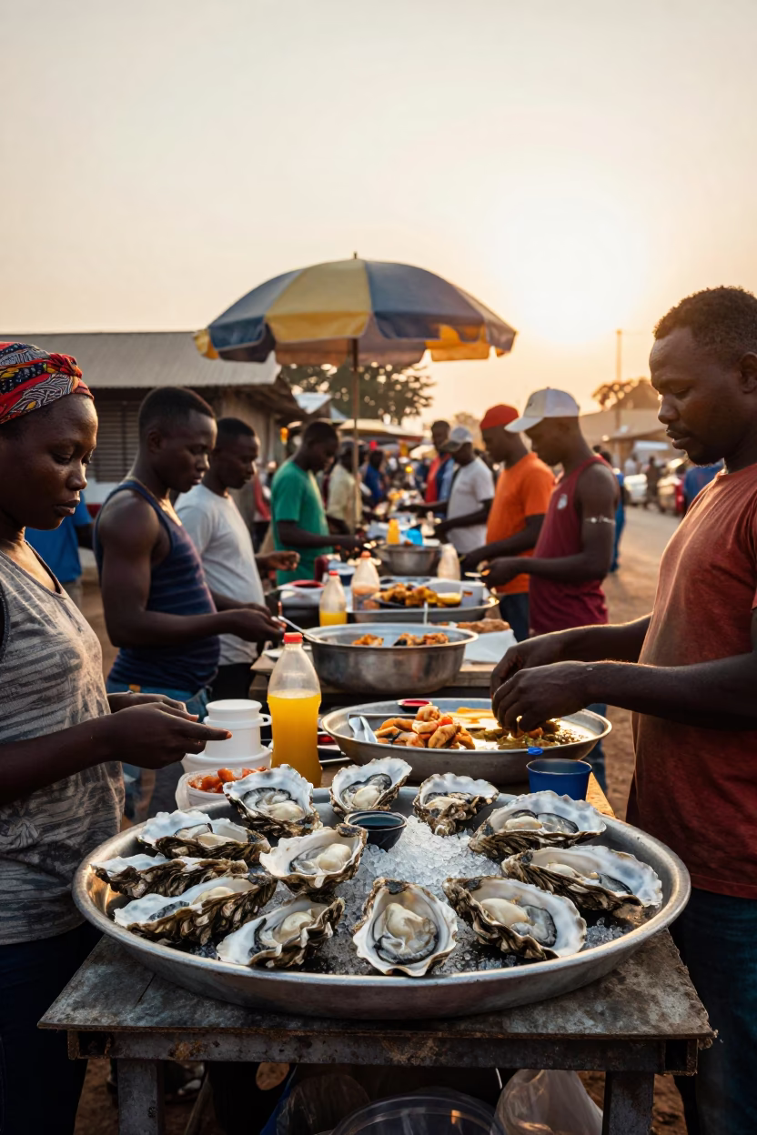 Breakfast Stall in Accra at First Light Of Dawn in in Accra, Ghana