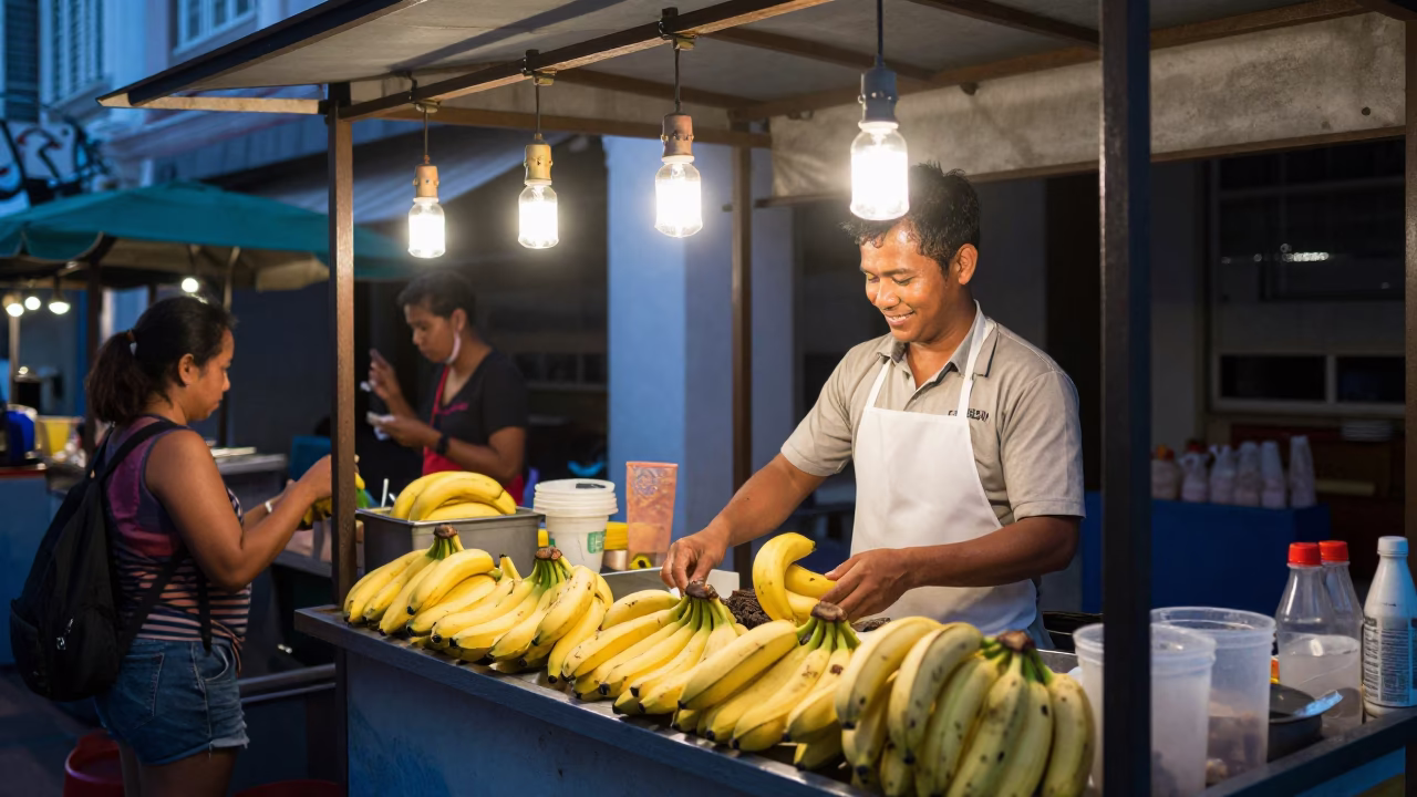 Breakfast Stall in George Town at Sunrise Light in in George Town, Malaysia