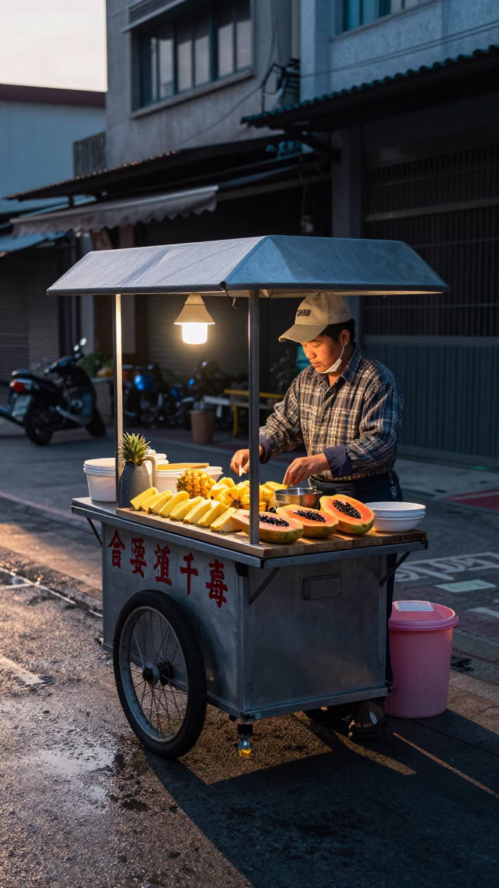 Breakfast Stall in Kaohsiung at Sunrise Light in in Kaohsiung, Taiwan