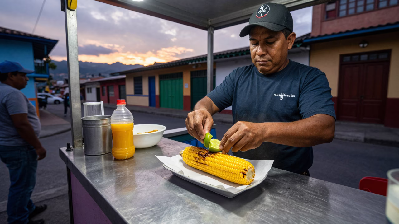 Breakfast Stall in Medellin at The Still Hours Before Dawn Light in in Medellin, Colombia