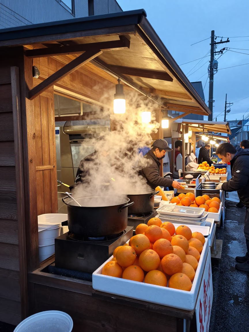Breakfast Stall in Sapporo at First Light Of Dawn in in Sapporo, Japan