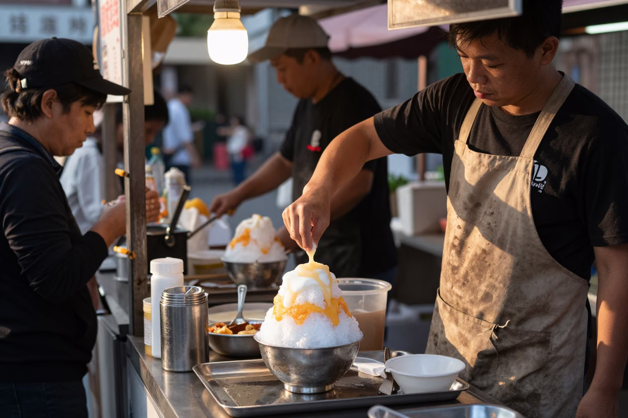 Breakfast Stall in Tainan at As First Light Reaches The Scene in in Tainan, Taiwan