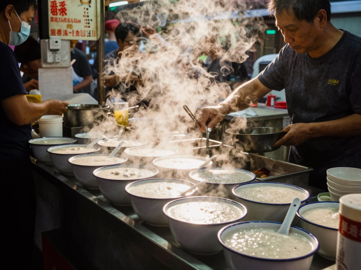 Breakfast Stall in Taipei at As First Light Reaches The Scene in in Taipei, Taiwan